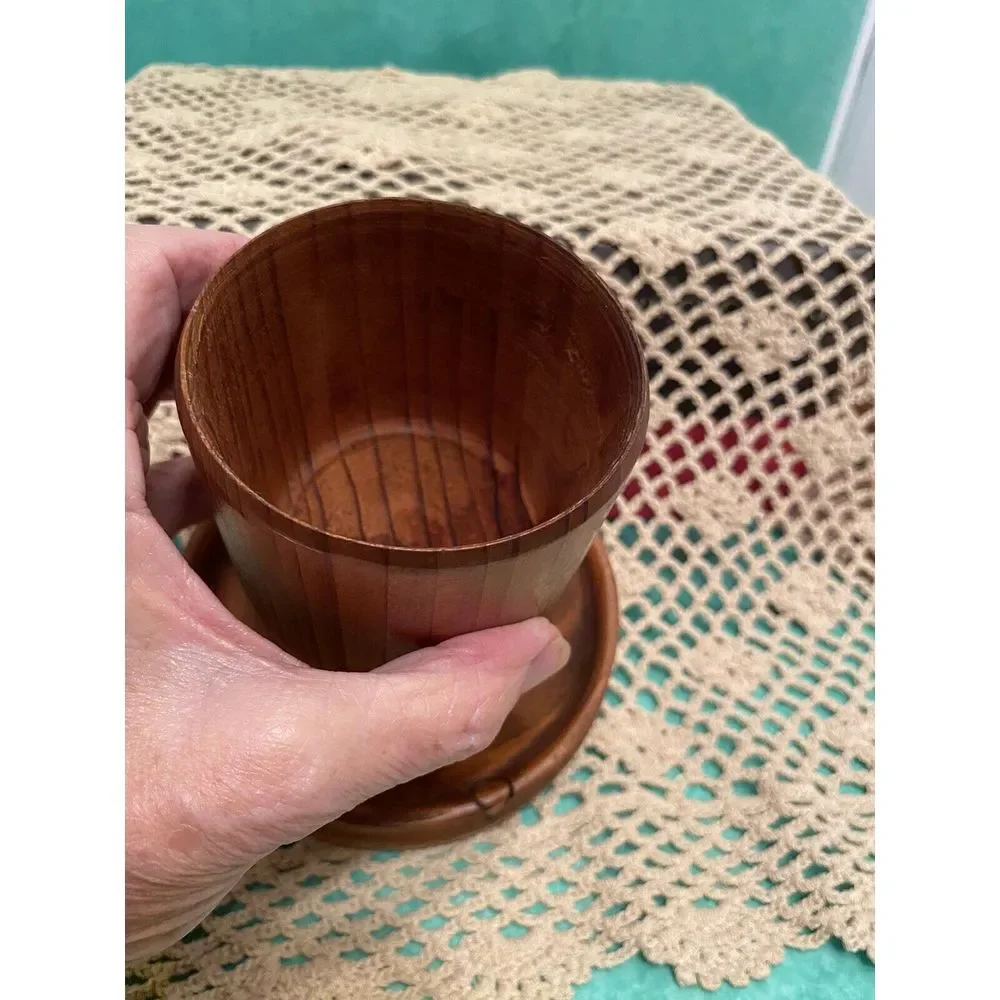 Antique Turned Maple Wood Lidded Cylindric Canister Lid Having Button Cap Finial